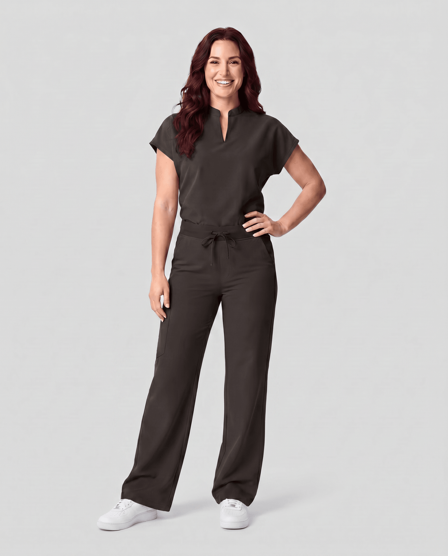 Women's High Waisted Wide Leg Pant Charcoal - Scrubloop