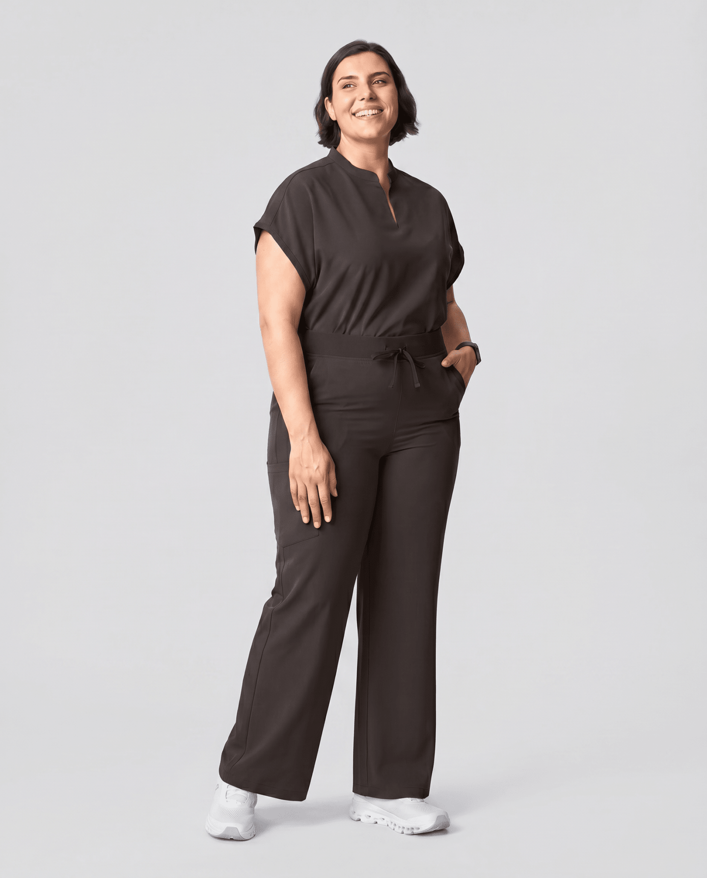 Women's High Waisted Wide Leg Pant Charcoal - Scrubloop