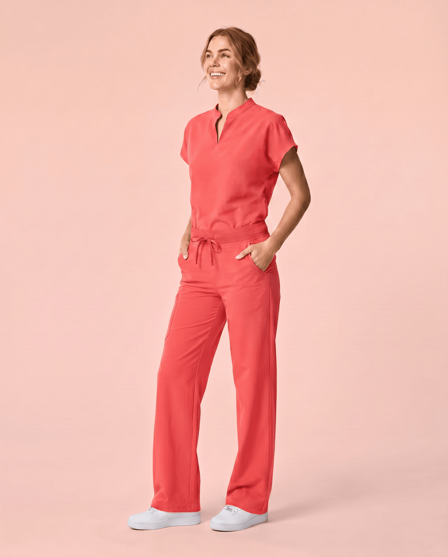 Women's High Waisted Wide Leg Pant Coral - Scrubloop
