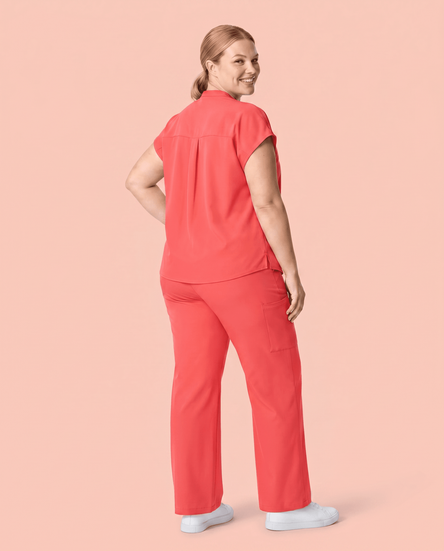 Women's High Waisted Wide Leg Pant Coral - Scrubloop