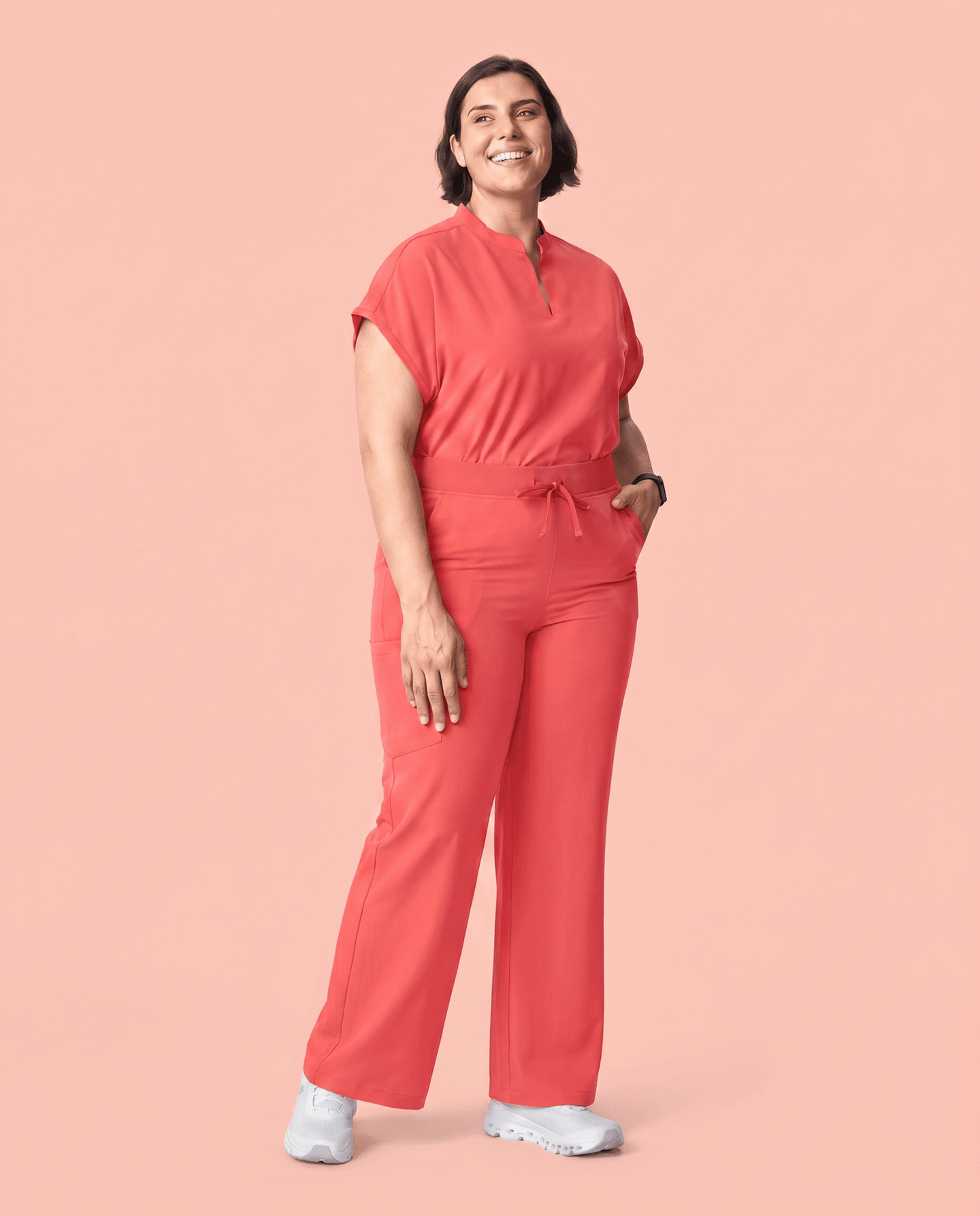Women's High Waisted Wide Leg Pant Coral - Scrubloop