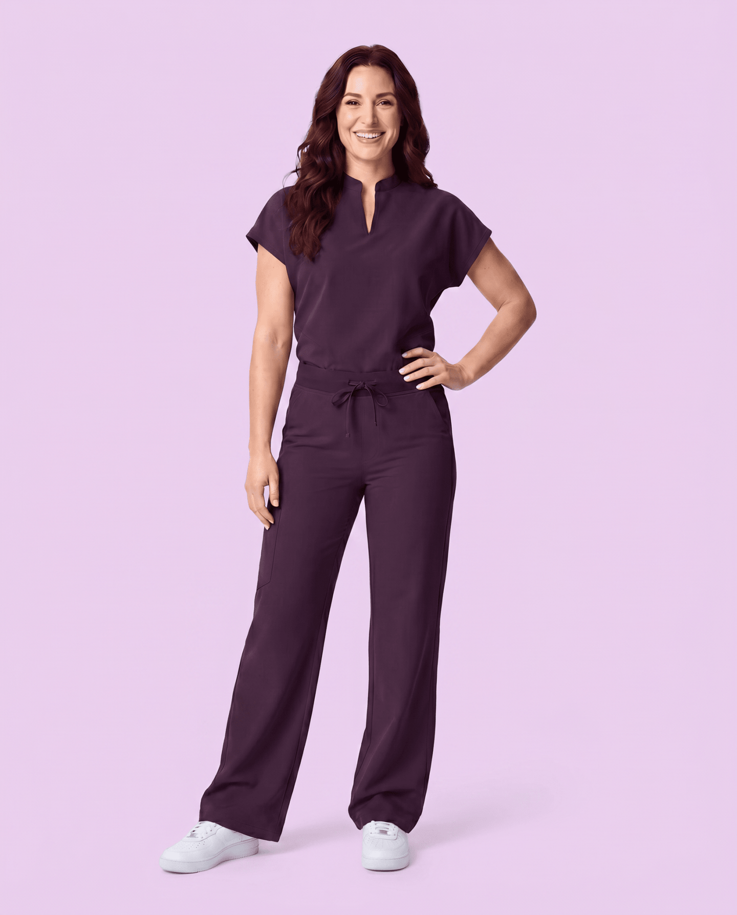 Women's High Waisted Wide Leg Pant Deep Eggplant - Scrubloop