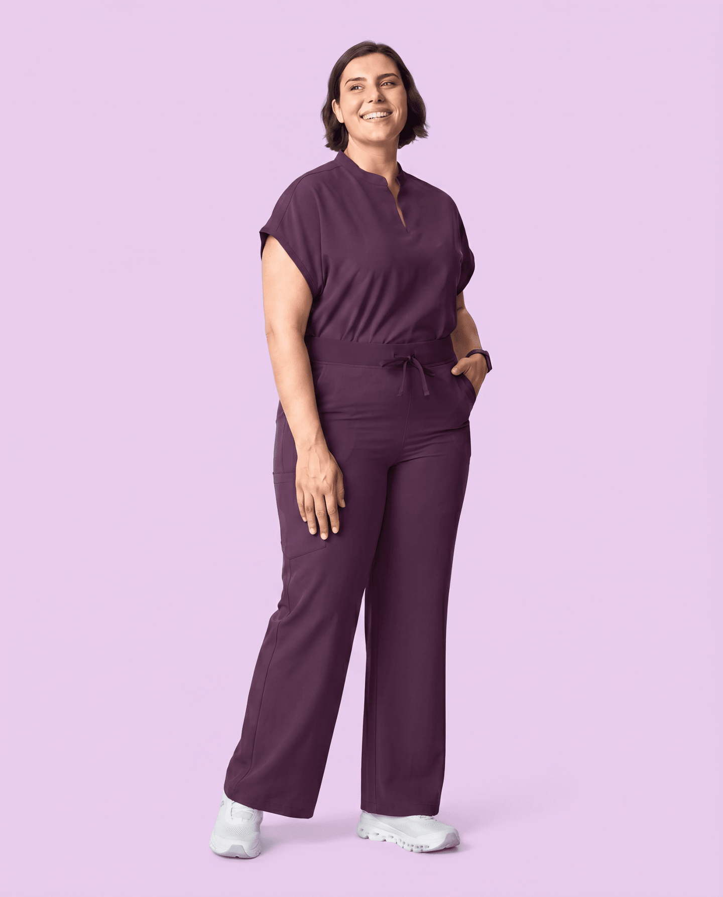 Women's High Waisted Wide Leg Pant Deep Eggplant - Scrubloop