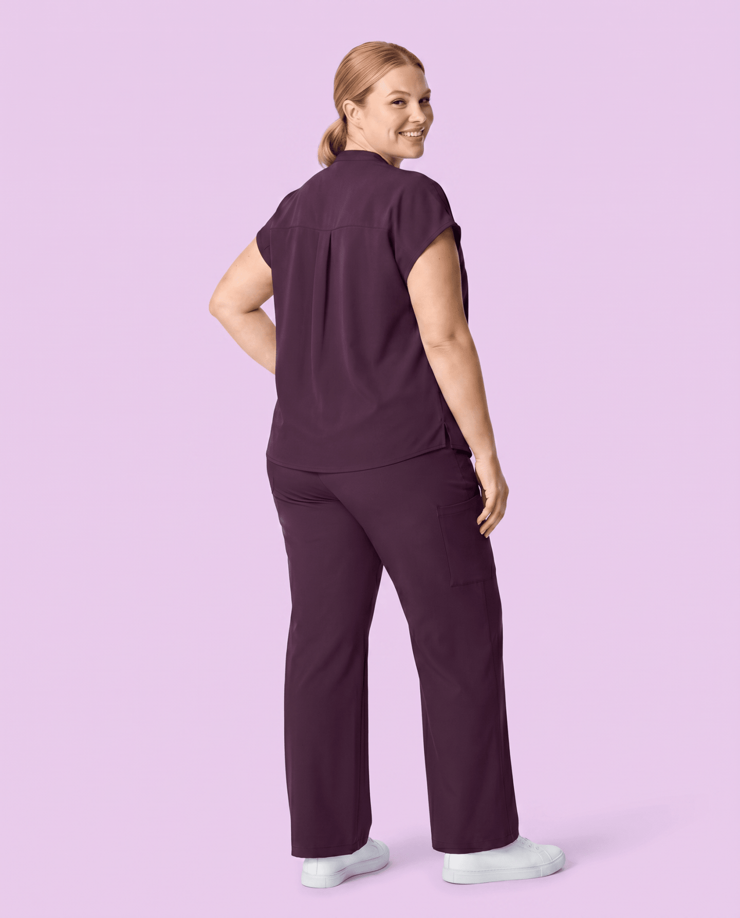 Women's High Waisted Wide Leg Pant Deep Eggplant - Scrubloop