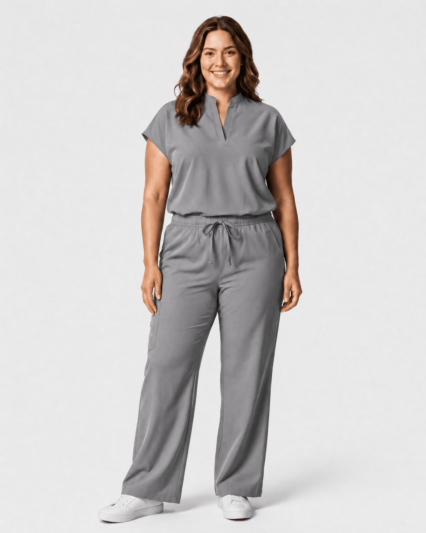 Women's High Waisted Wide Leg Pant Heather Gray - Scrubloop