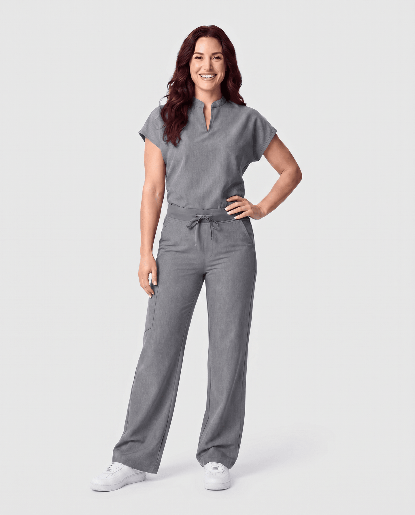 Women's High Waisted Wide Leg Pant Heather Gray - Scrubloop