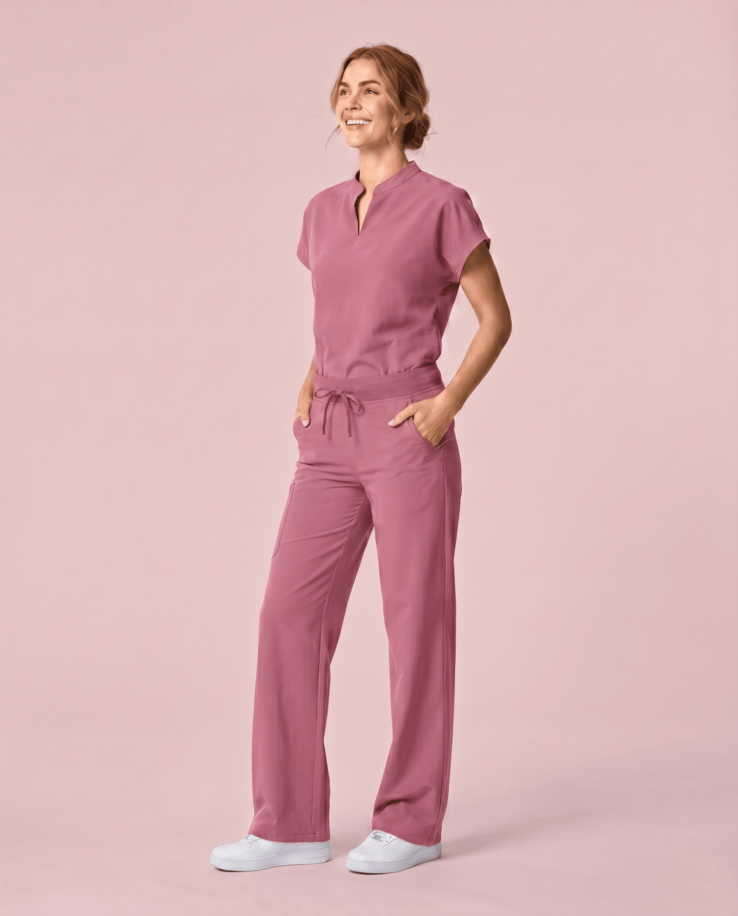 Women's High Waisted Wide Leg Pant Mauve - Scrubloop