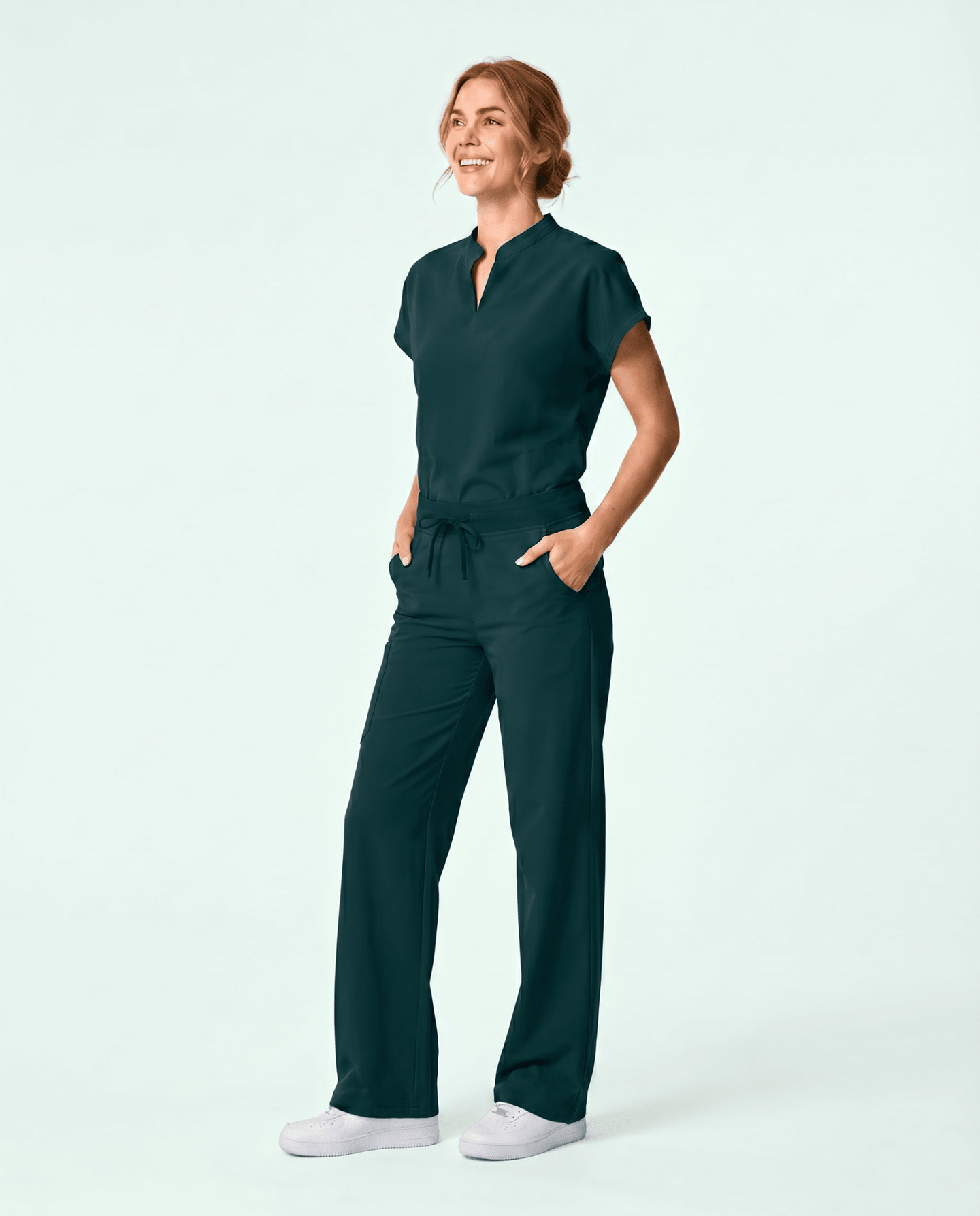 Women's High Waisted Wide Leg Pant Midnight Green - Scrubloop