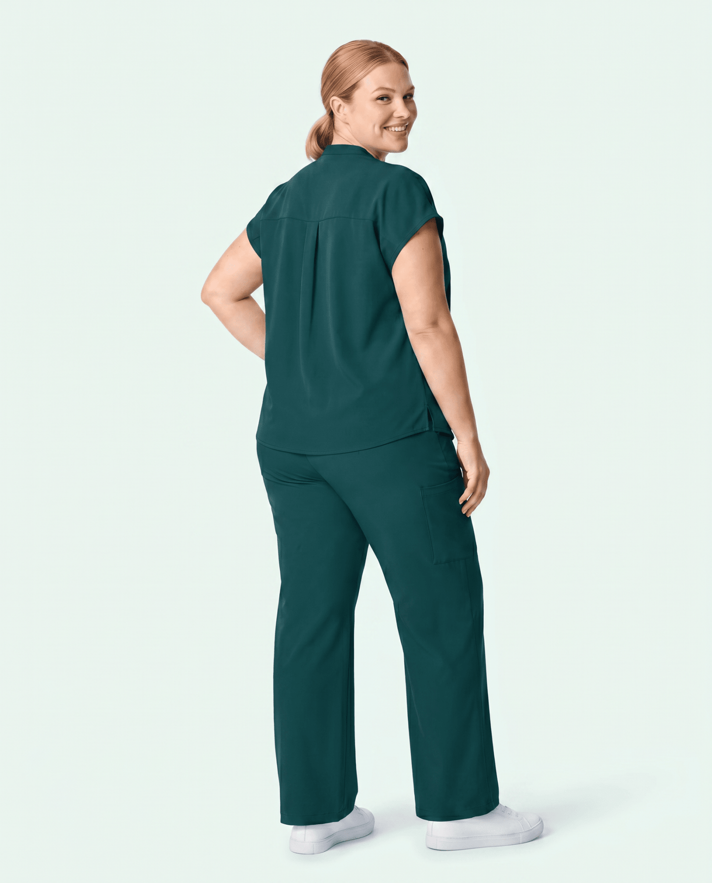 Women's High Waisted Wide Leg Pant Midnight Green - Scrubloop