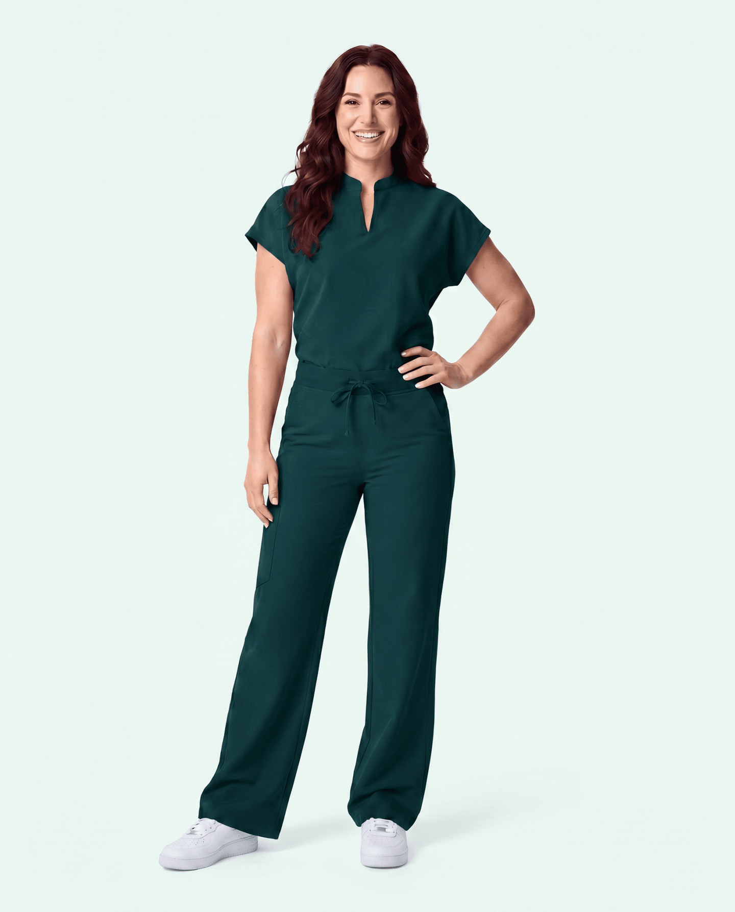 Women's High Waisted Wide Leg Pant Midnight Green - Scrubloop
