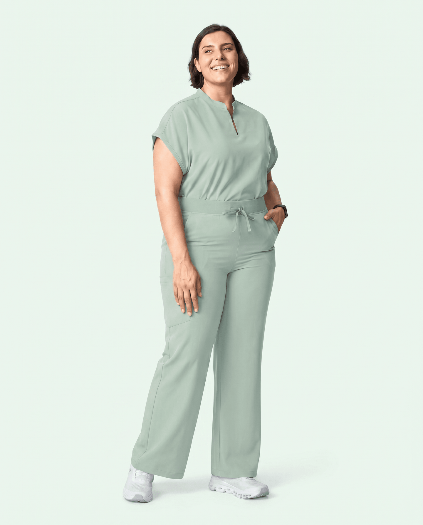 Women's High Waisted Wide Leg Pant Mint - Scrubloop