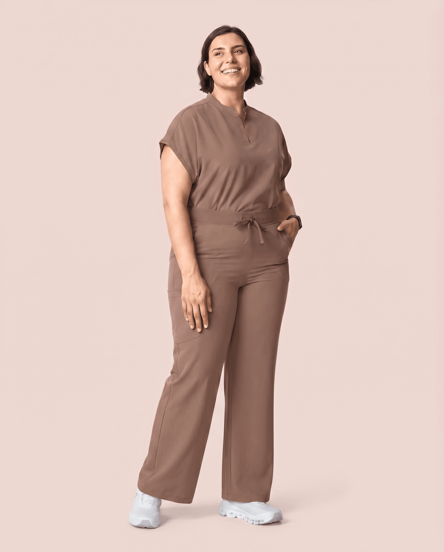 Women's High Waisted Wide Leg Pant Mocha - Scrubloop