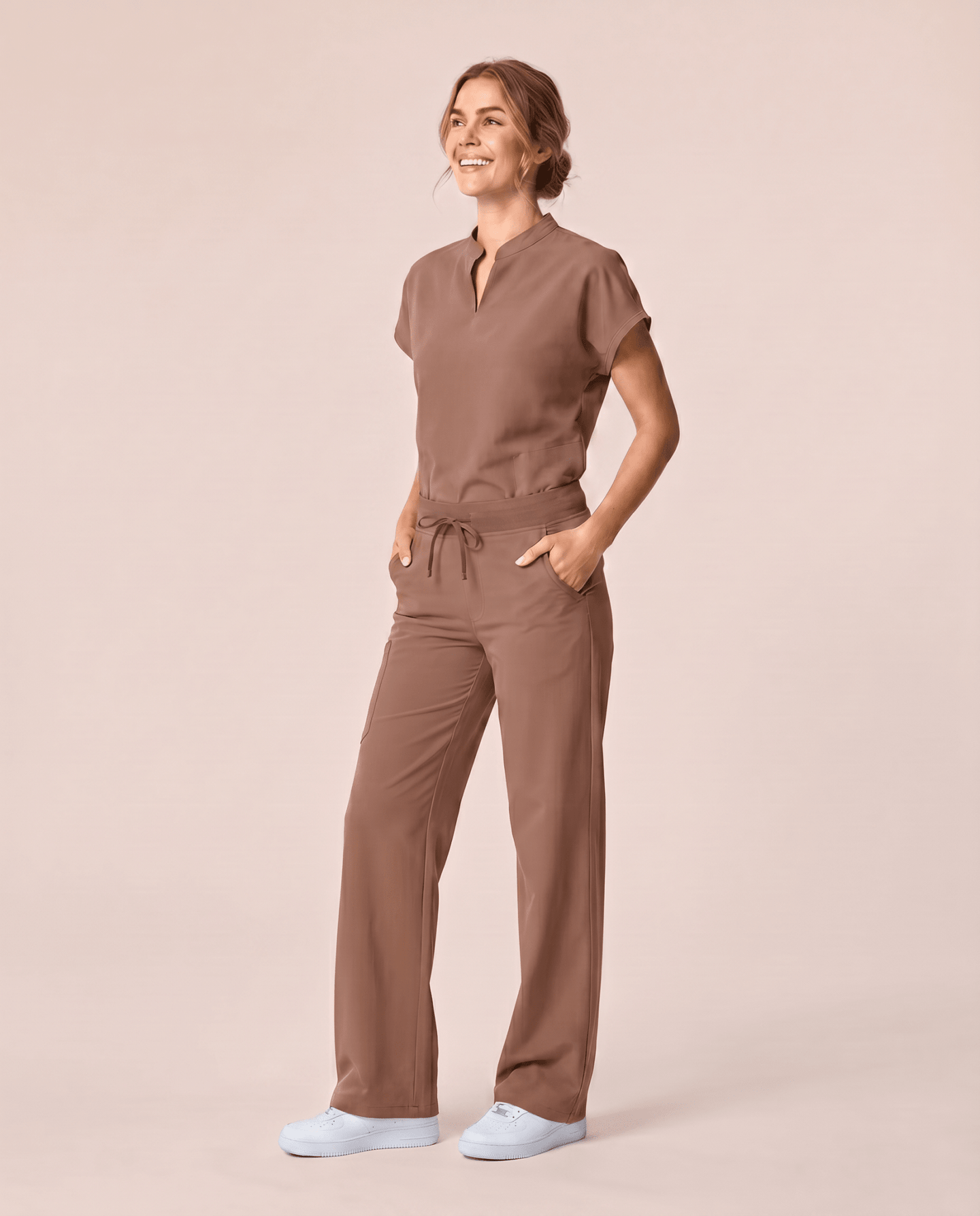 Women's High Waisted Wide Leg Pant Mocha - Scrubloop