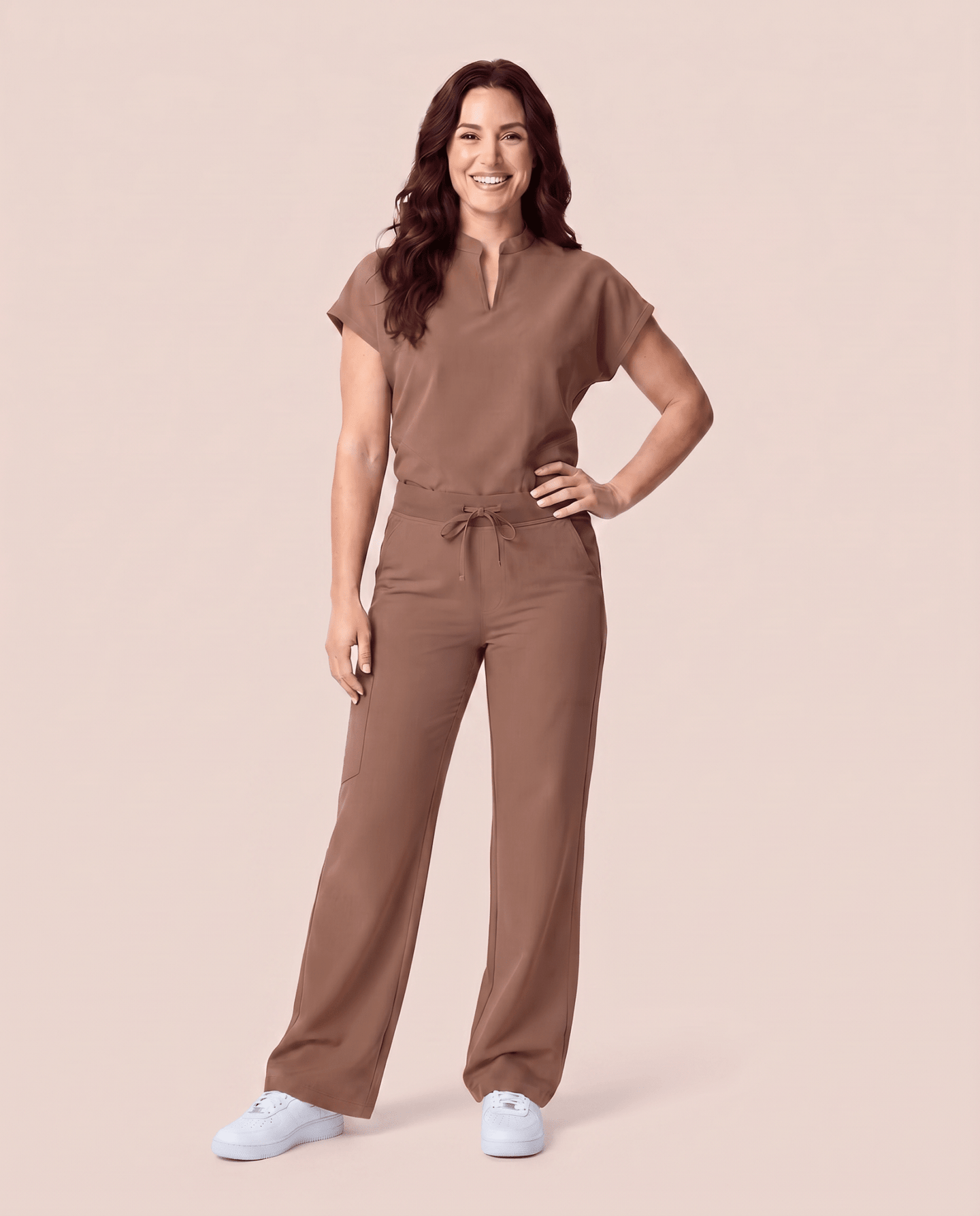 Women's High Waisted Wide Leg Pant Mocha - Scrubloop