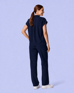 Women's High Waisted Wide Leg Pant Navy - Scrubloop