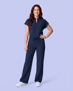 Women's High Waisted Wide Leg Pant Navy - Scrubloop