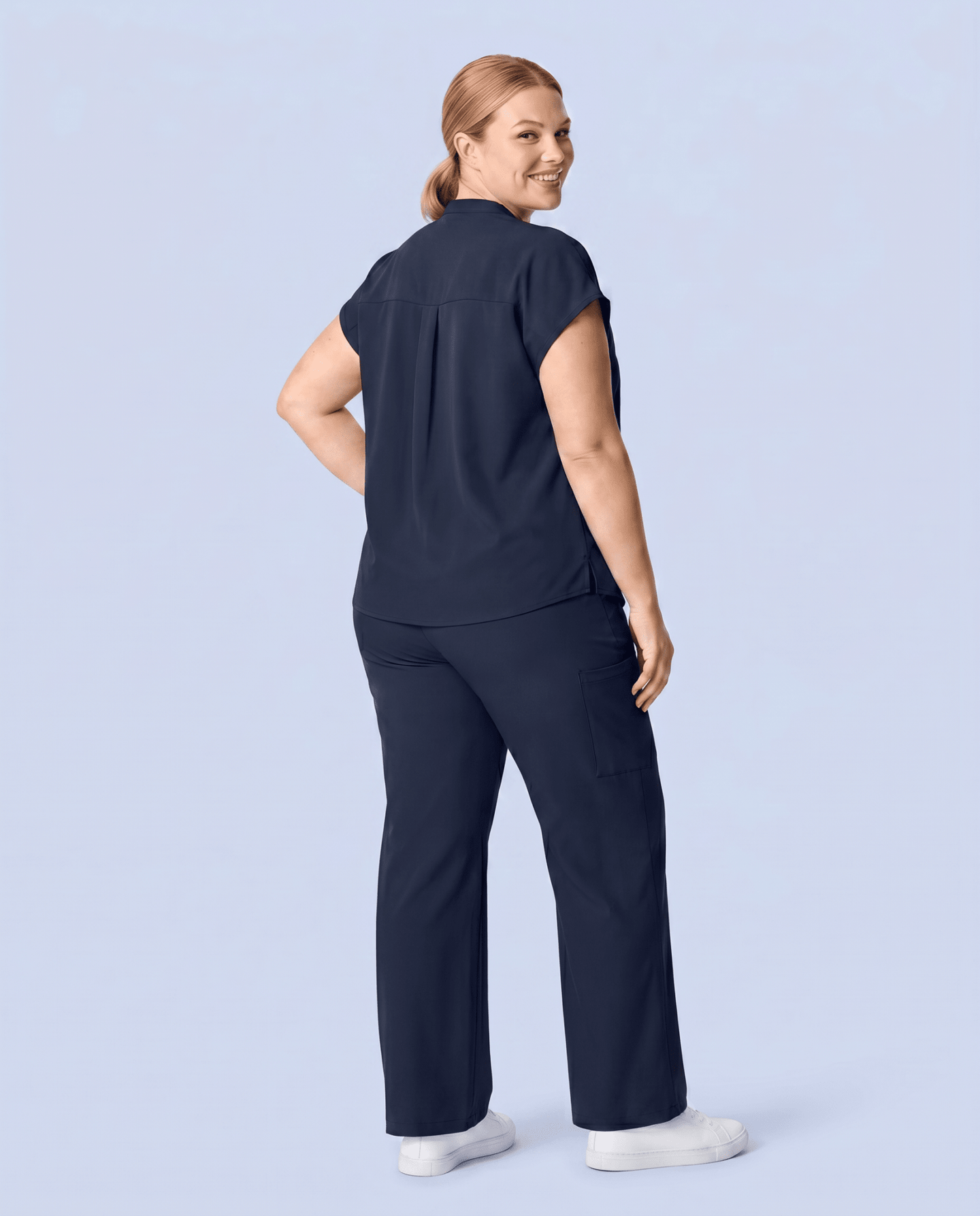 Women's High Waisted Wide Leg Pant Navy - Scrubloop