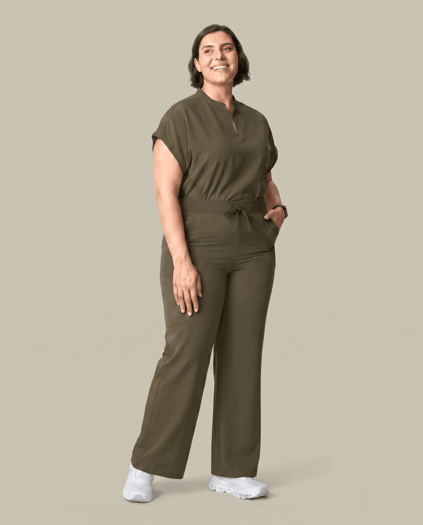 Women's High Waisted Wide Leg Pant Olive - Scrubloop