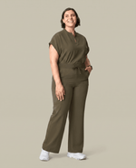 Women's High Waisted Wide Leg Pant Olive - Scrubloop