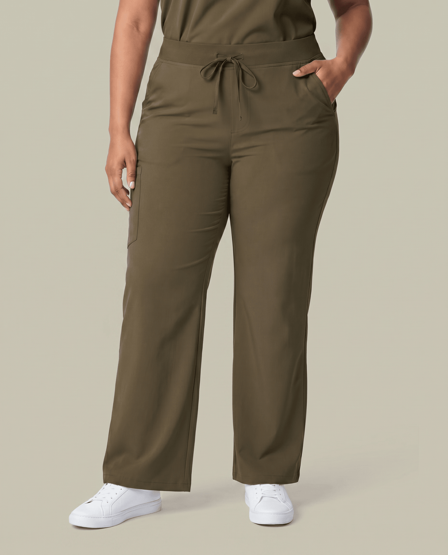 Women's High Waisted Wide Leg Pant Olive - Scrubloop