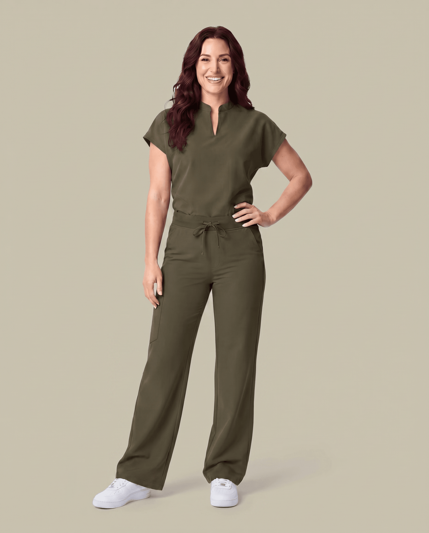 Women's High Waisted Wide Leg Pant Olive - Scrubloop