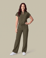 Women's High Waisted Wide Leg Pant Olive - Scrubloop