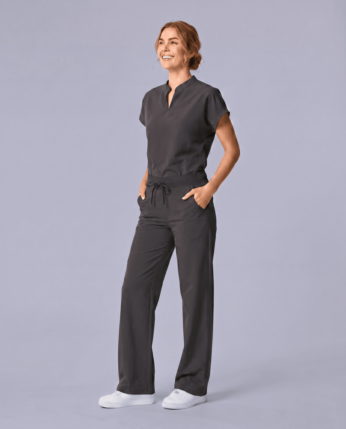 Women's High Waisted Wide Leg Pant Pewter - Scrubloop
