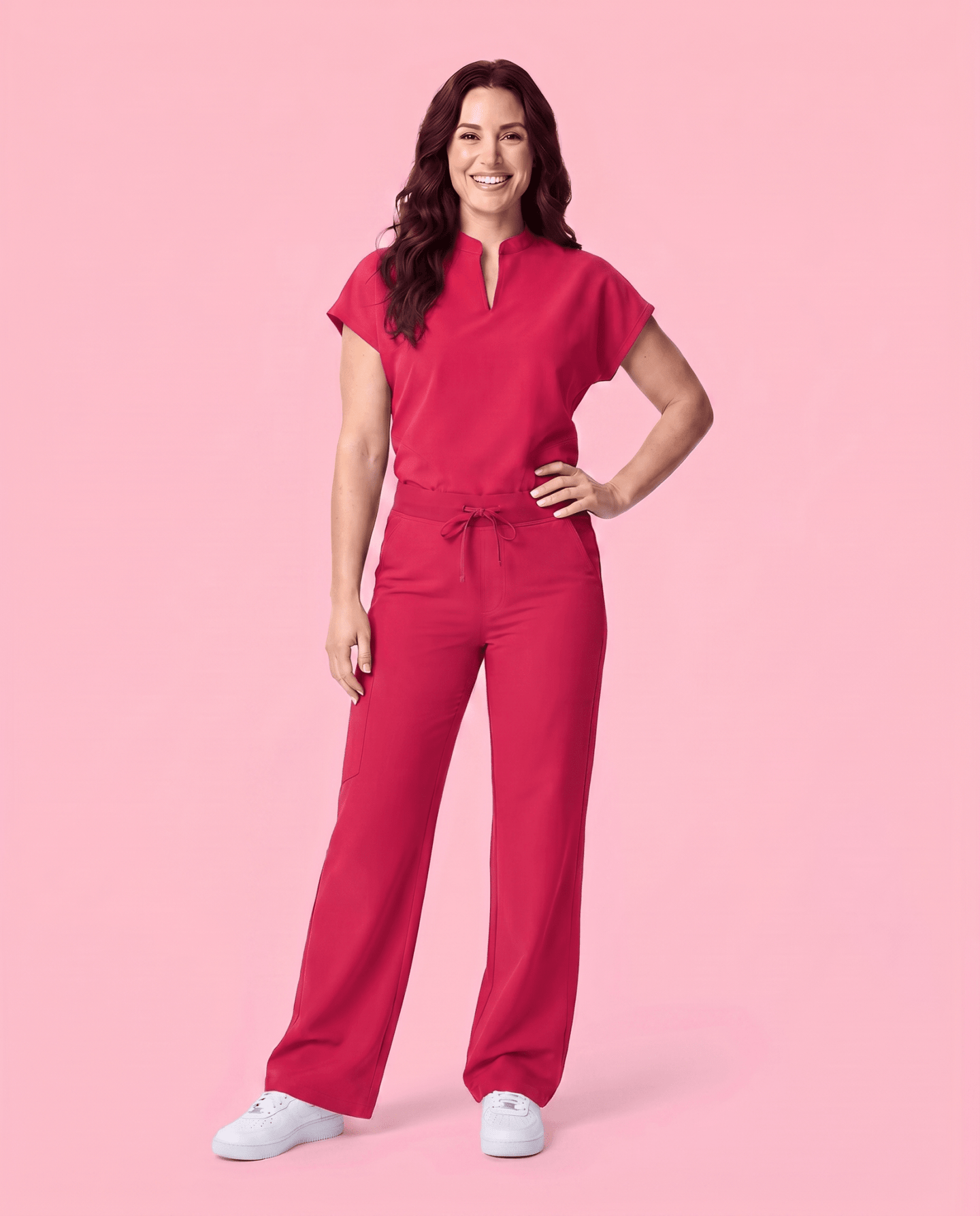 Women's High Waisted Wide Leg Pant Sangria - Scrubloop