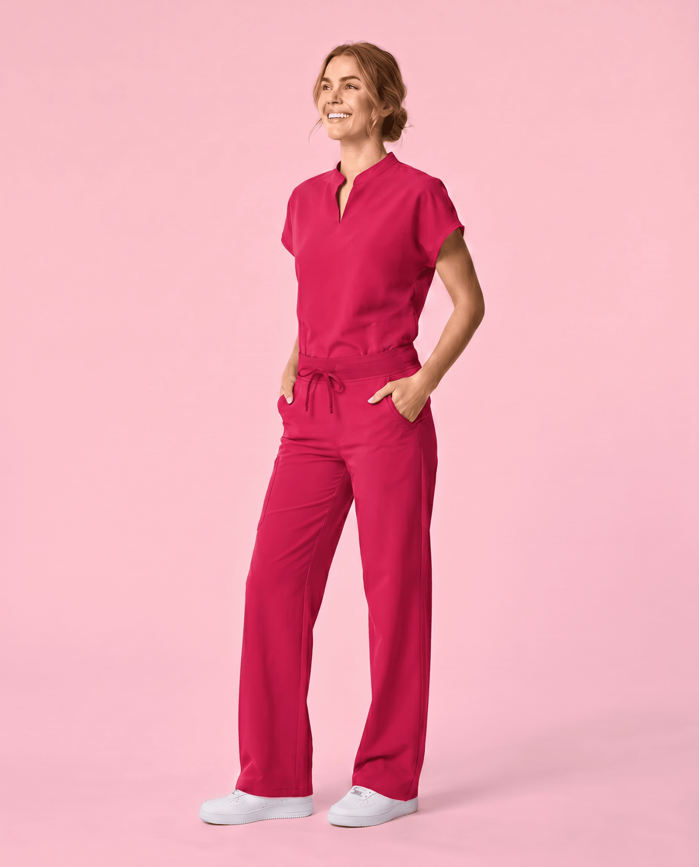 Women's High Waisted Wide Leg Pant Sangria - Scrubloop