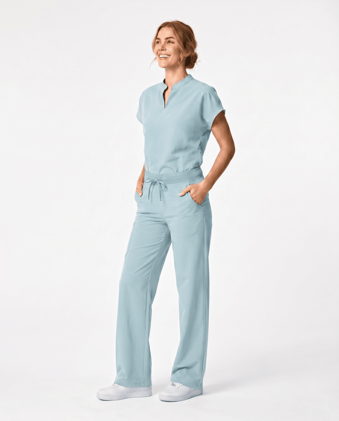 Women's High Waisted Wide Leg Pant Sky Blue - Scrubloop