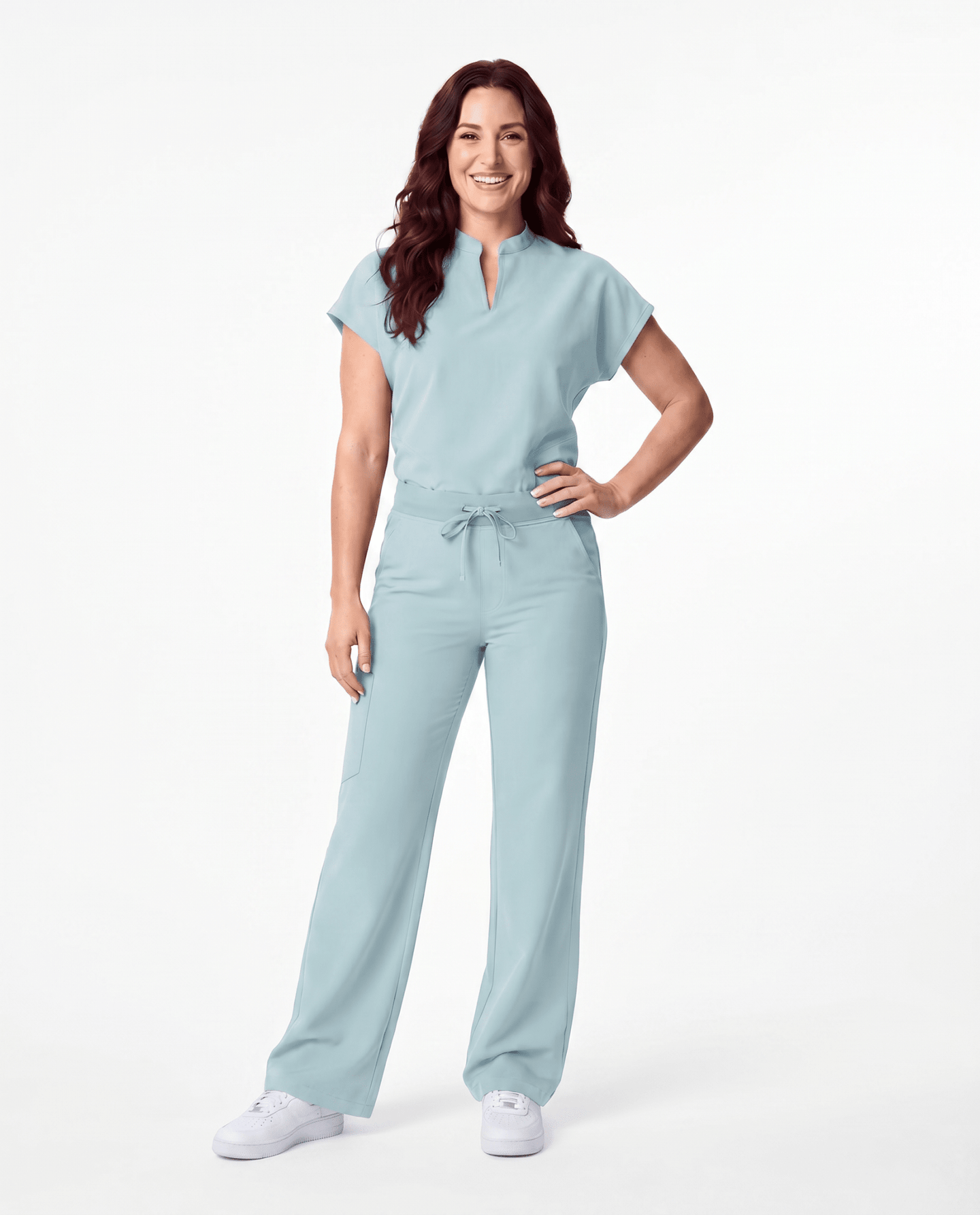 Women's High Waisted Wide Leg Pant Sky Blue - Scrubloop