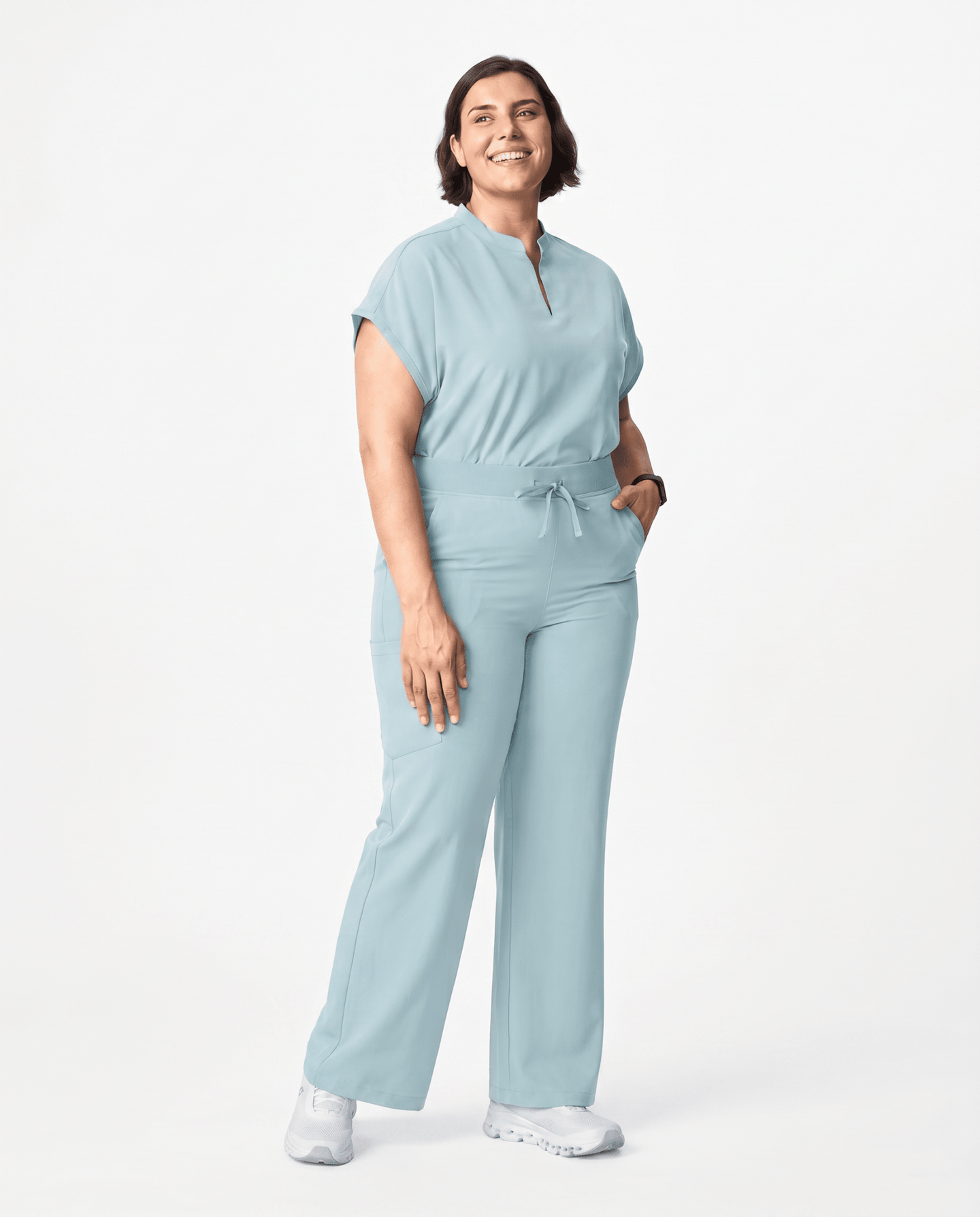 Women's High Waisted Wide Leg Pant Sky Blue - Scrubloop