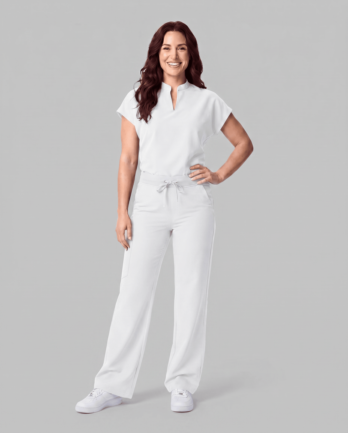 Women's High Waisted Wide Leg Pant White - Scrubloop