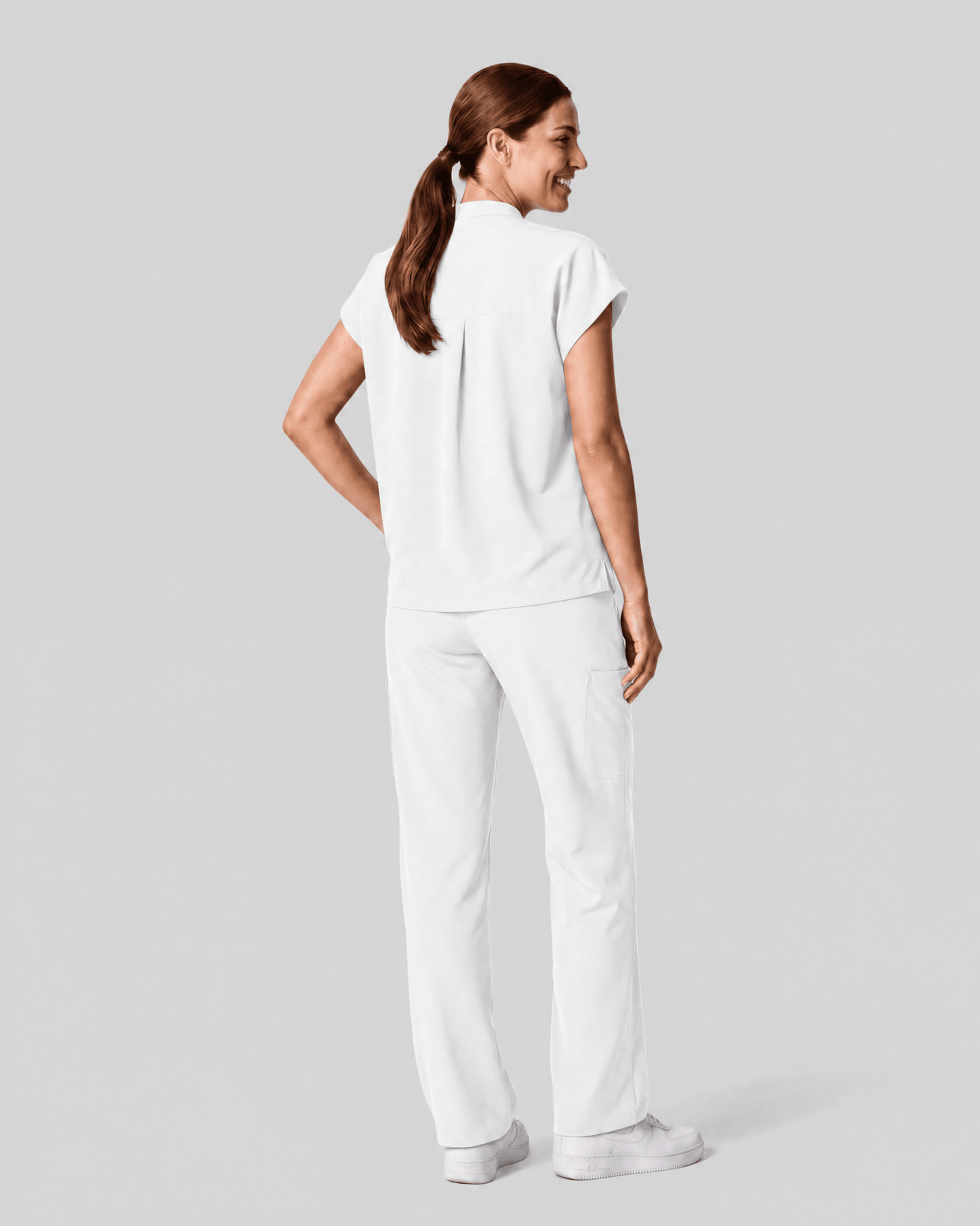 Women's High Waisted Wide Leg Pant White - Scrubloop