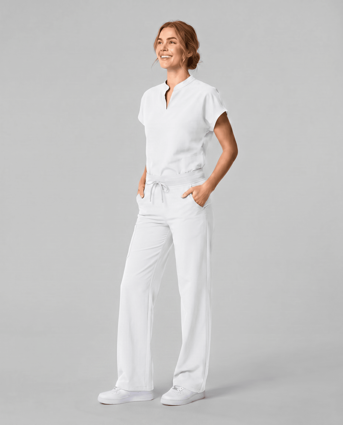 Women's High Waisted Wide Leg Pant White - Scrubloop