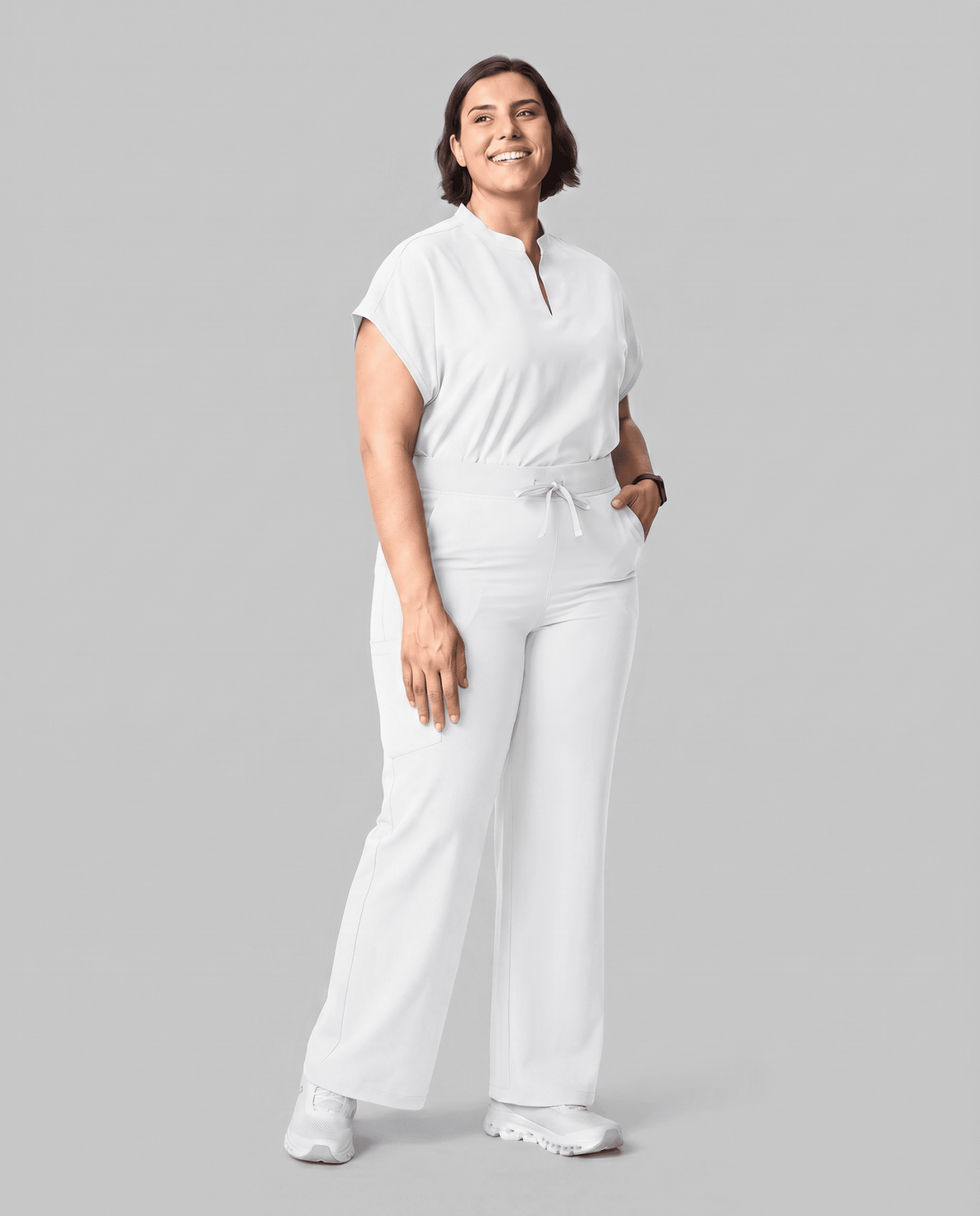 Women's High Waisted Wide Leg Pant White - Scrubloop