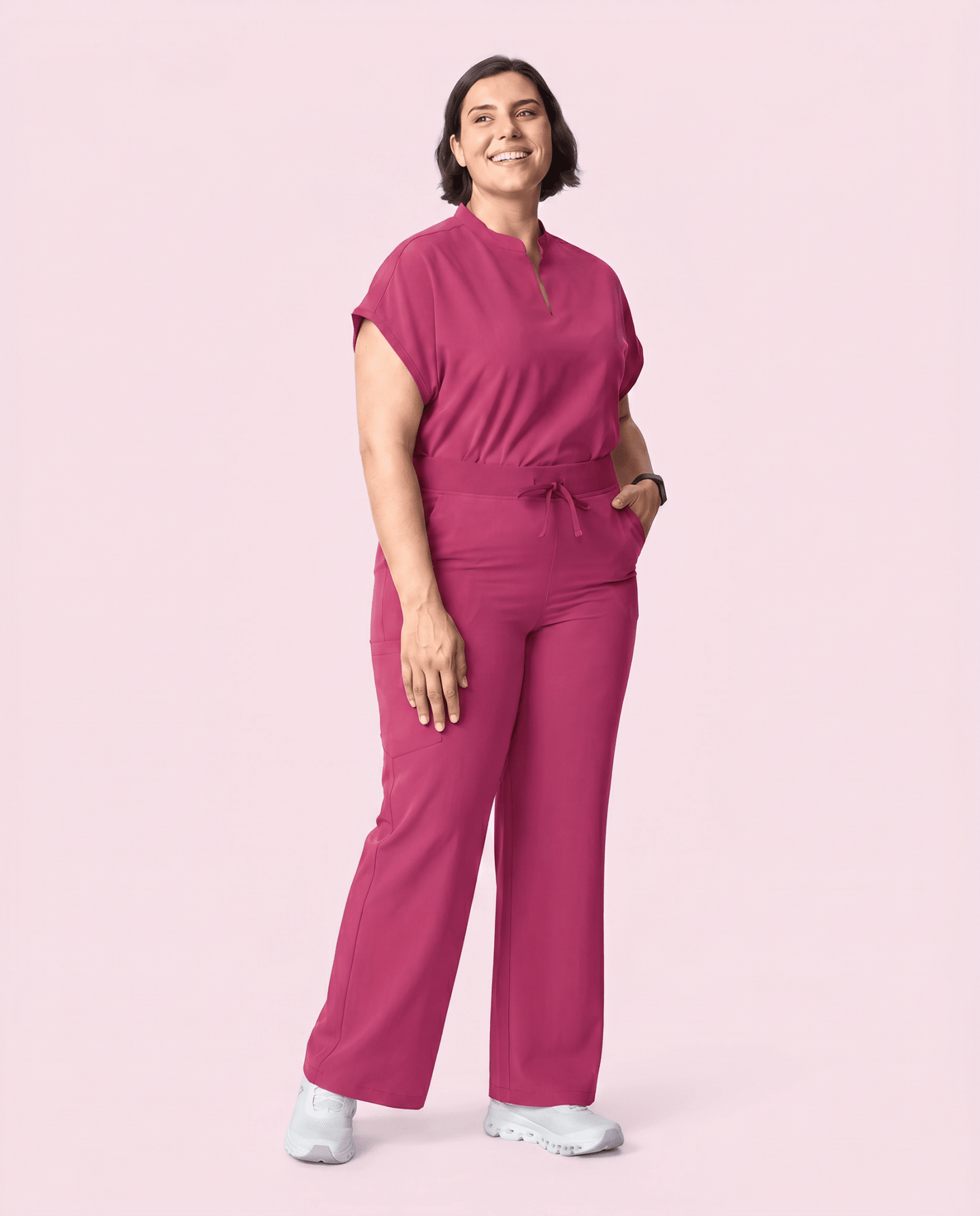 Women's High Waisted Wide Leg Pant Wild Berry - Scrubloop