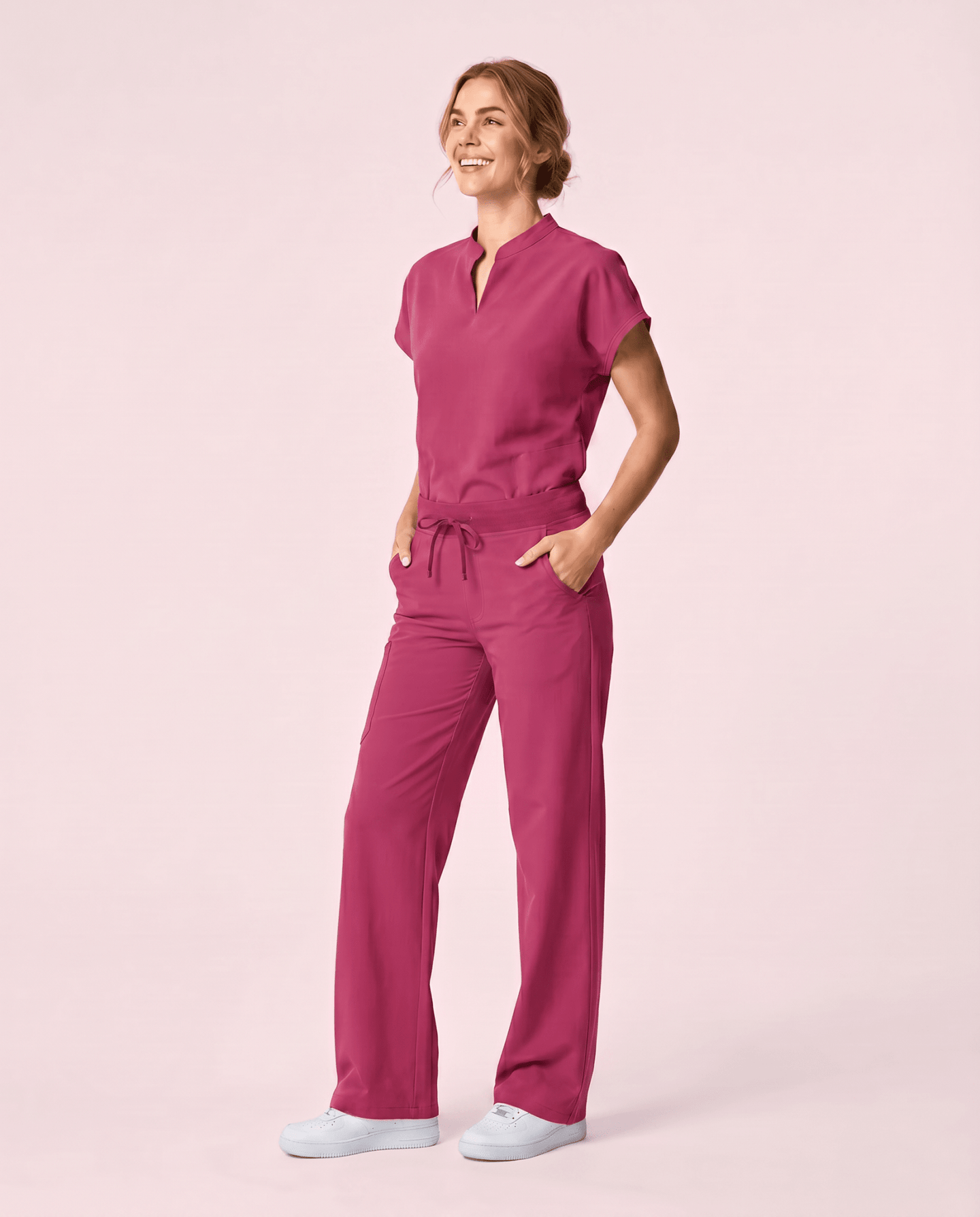 Women's High Waisted Wide Leg Pant Wild Berry - Scrubloop