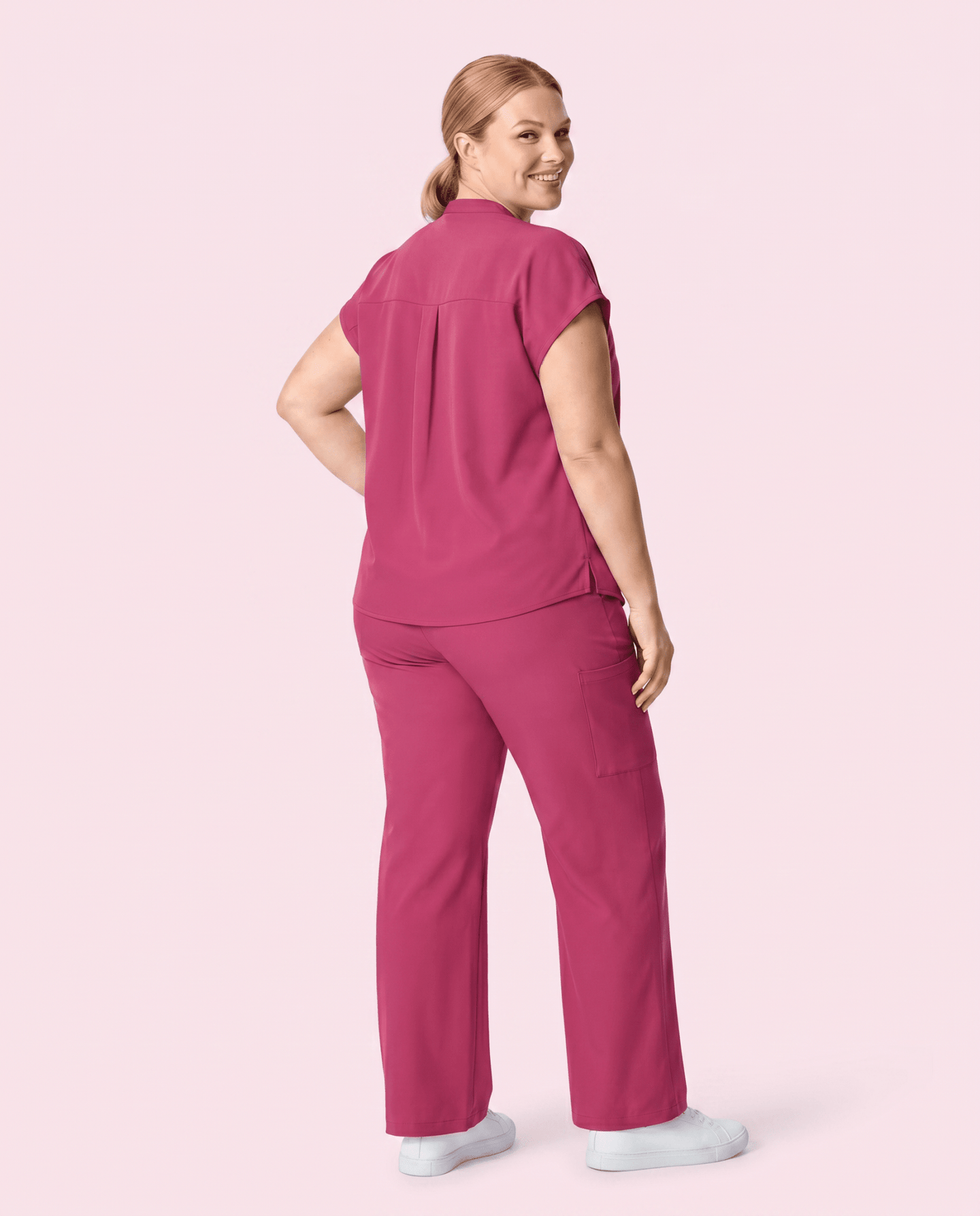 Women's High Waisted Wide Leg Pant Wild Berry - Scrubloop
