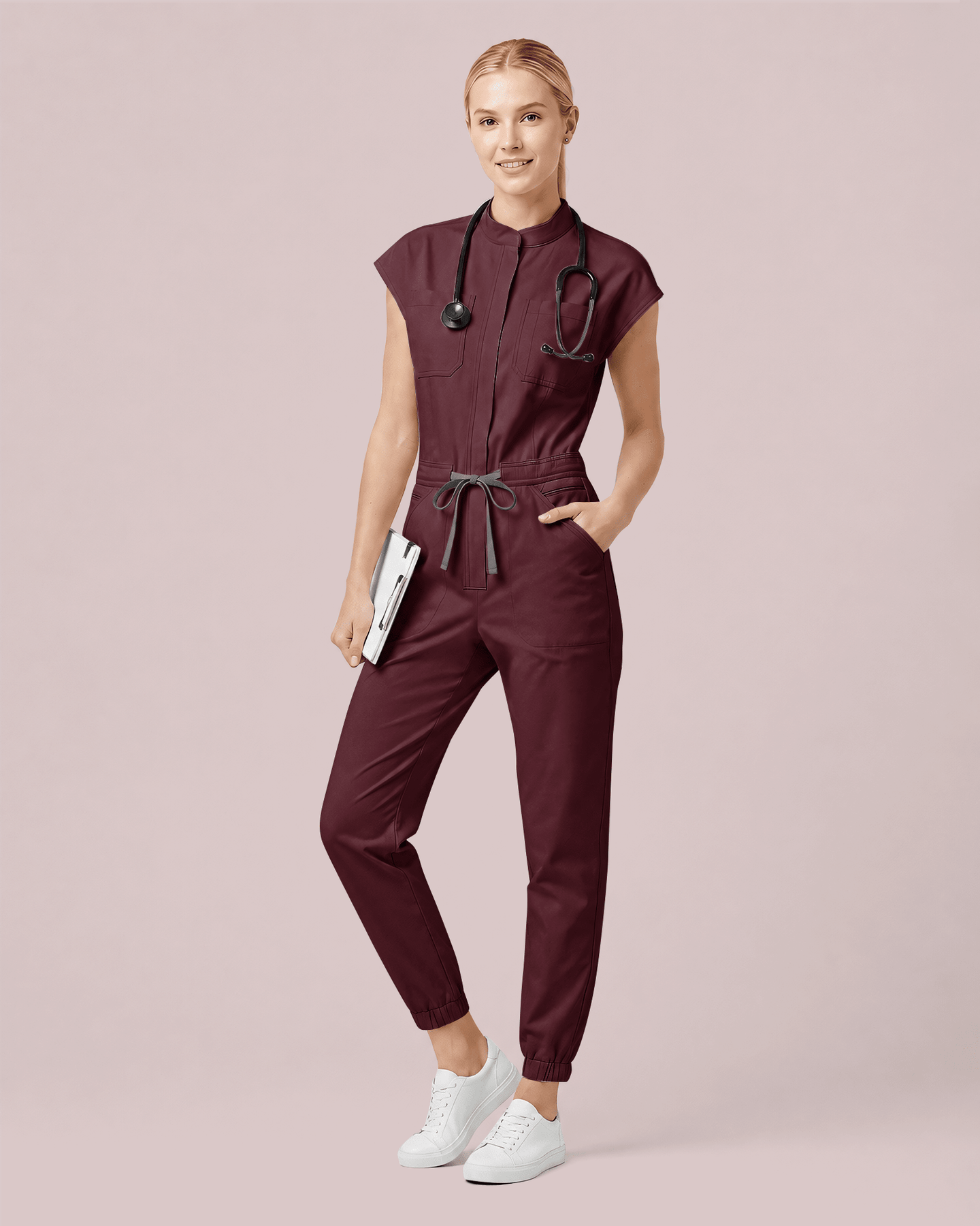Women's Jogger Jumpsuit Burgundy - Scrubloop