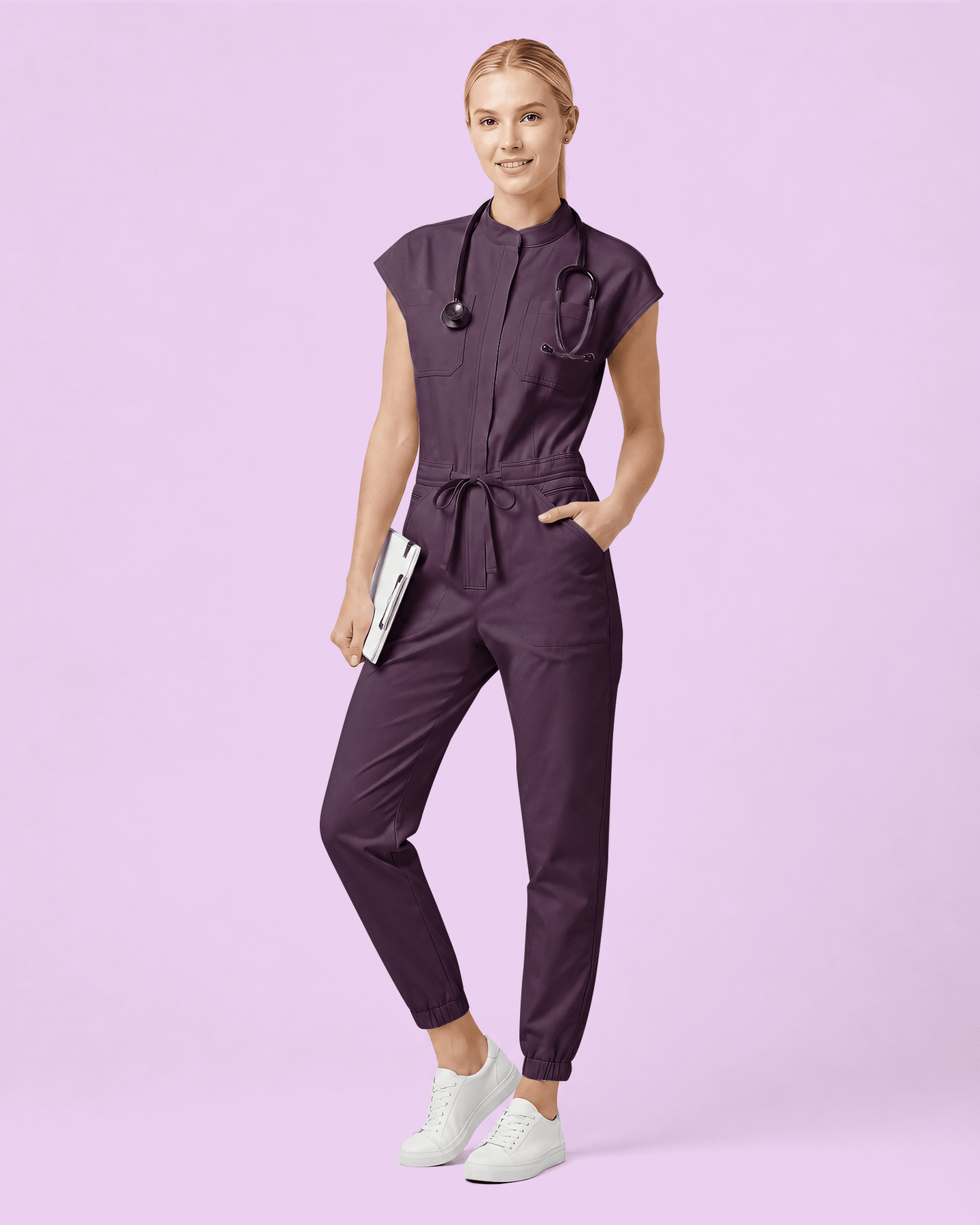 Women's Jogger Jumpsuit Deep Eggplant - Scrubloop