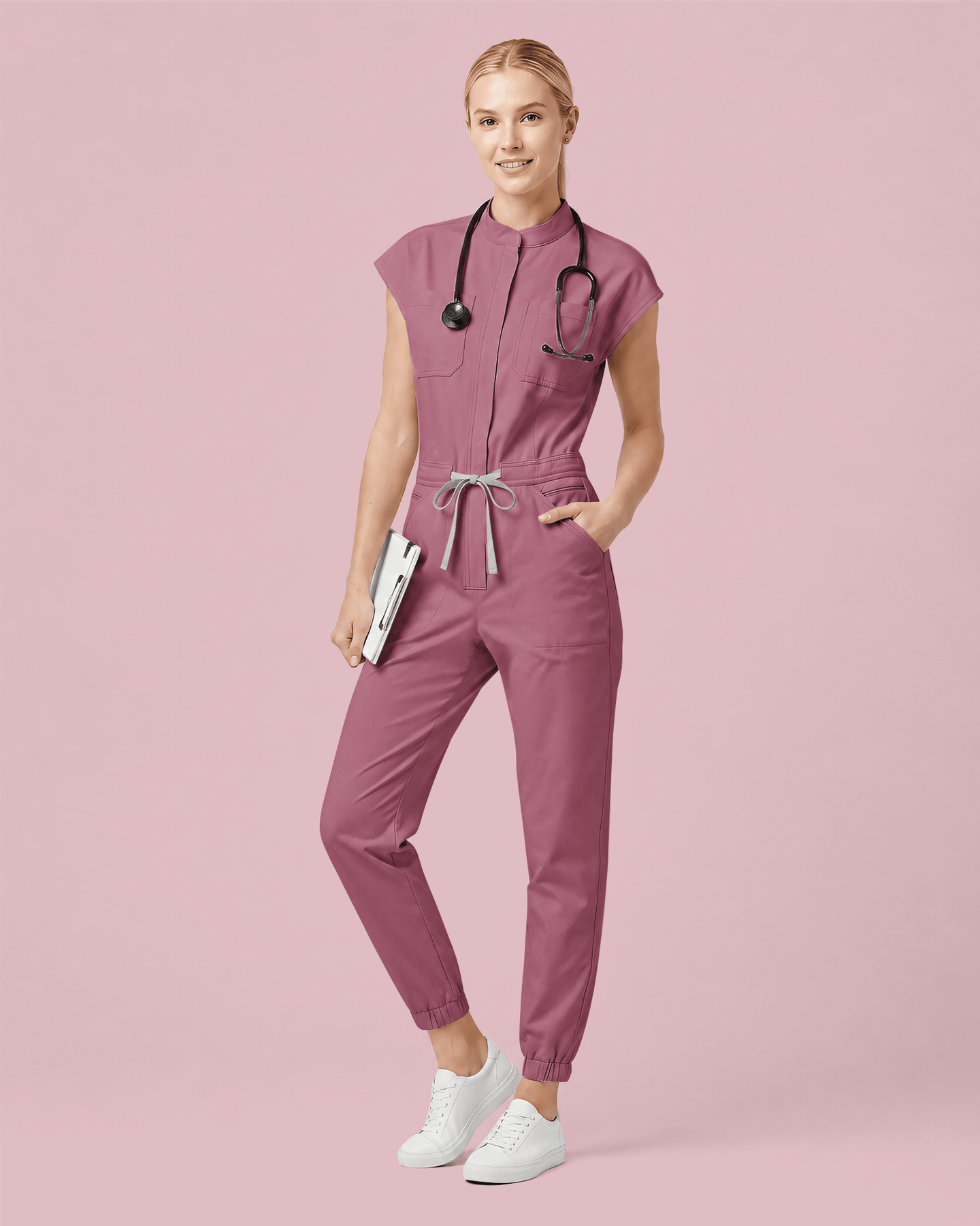 Women's Jogger Jumpsuit Mauve - Scrubloop