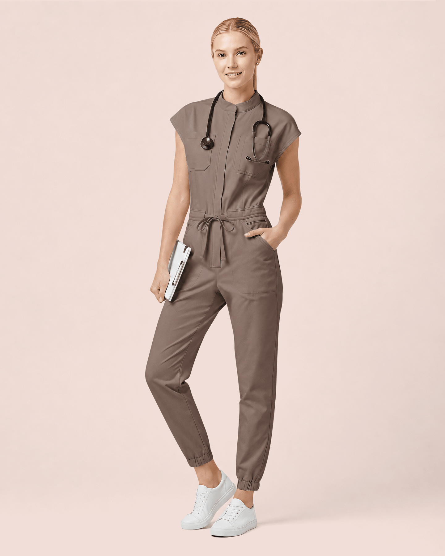 Women's Jogger Jumpsuit Mocha - Scrubloop