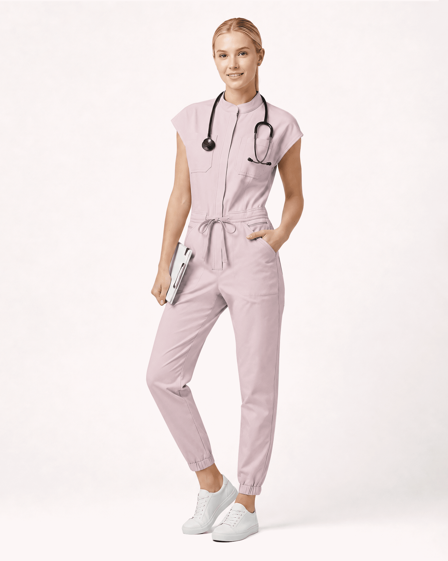 Women's Jogger Jumpsuit Rose Quartz - Scrubloop