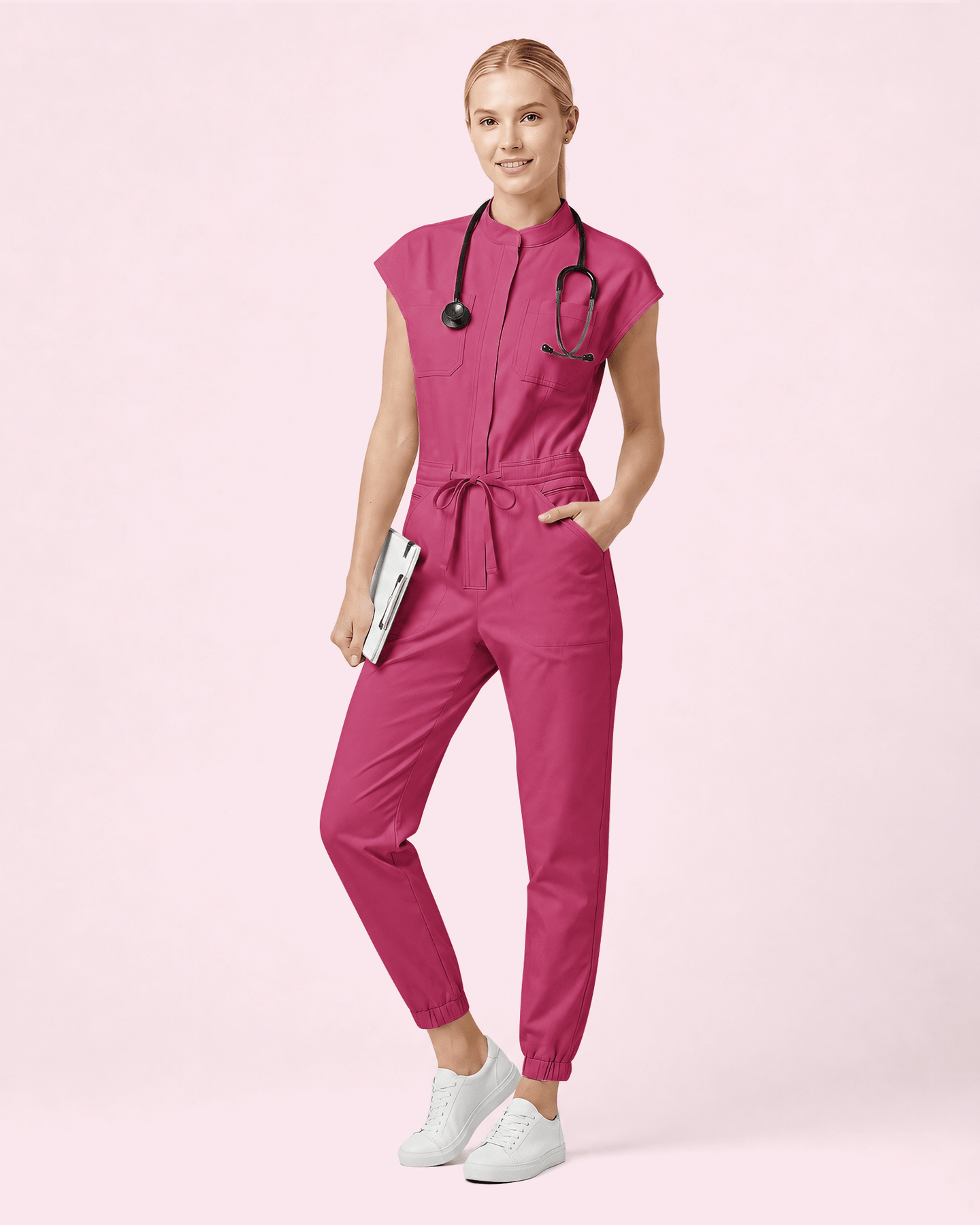 Women's Jogger Jumpsuit Wild Berry - Scrubloop
