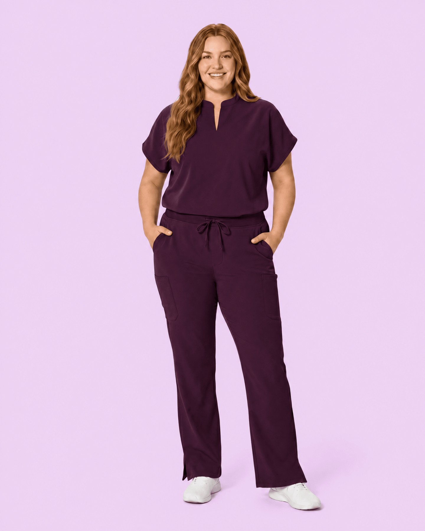 Women's Mandarin Dolman Deep Eggplant - Scrubloop