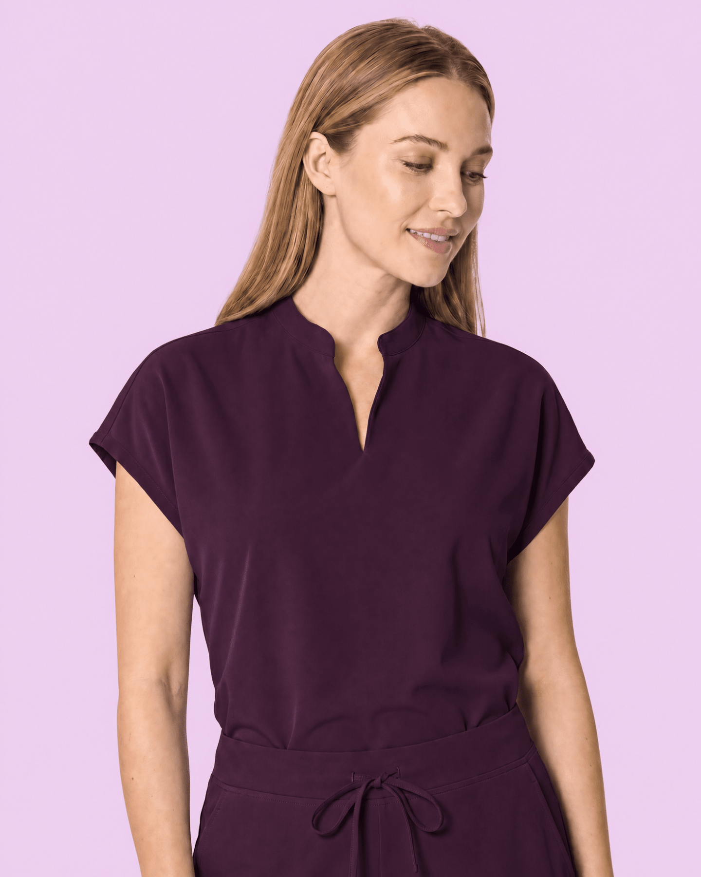 Women's Mandarin Dolman Deep Eggplant - Scrubloop