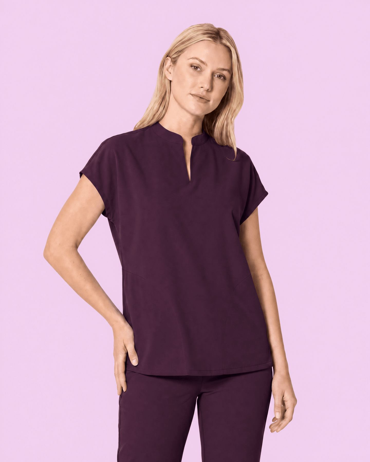 Women's Mandarin Dolman Deep Eggplant - Scrubloop