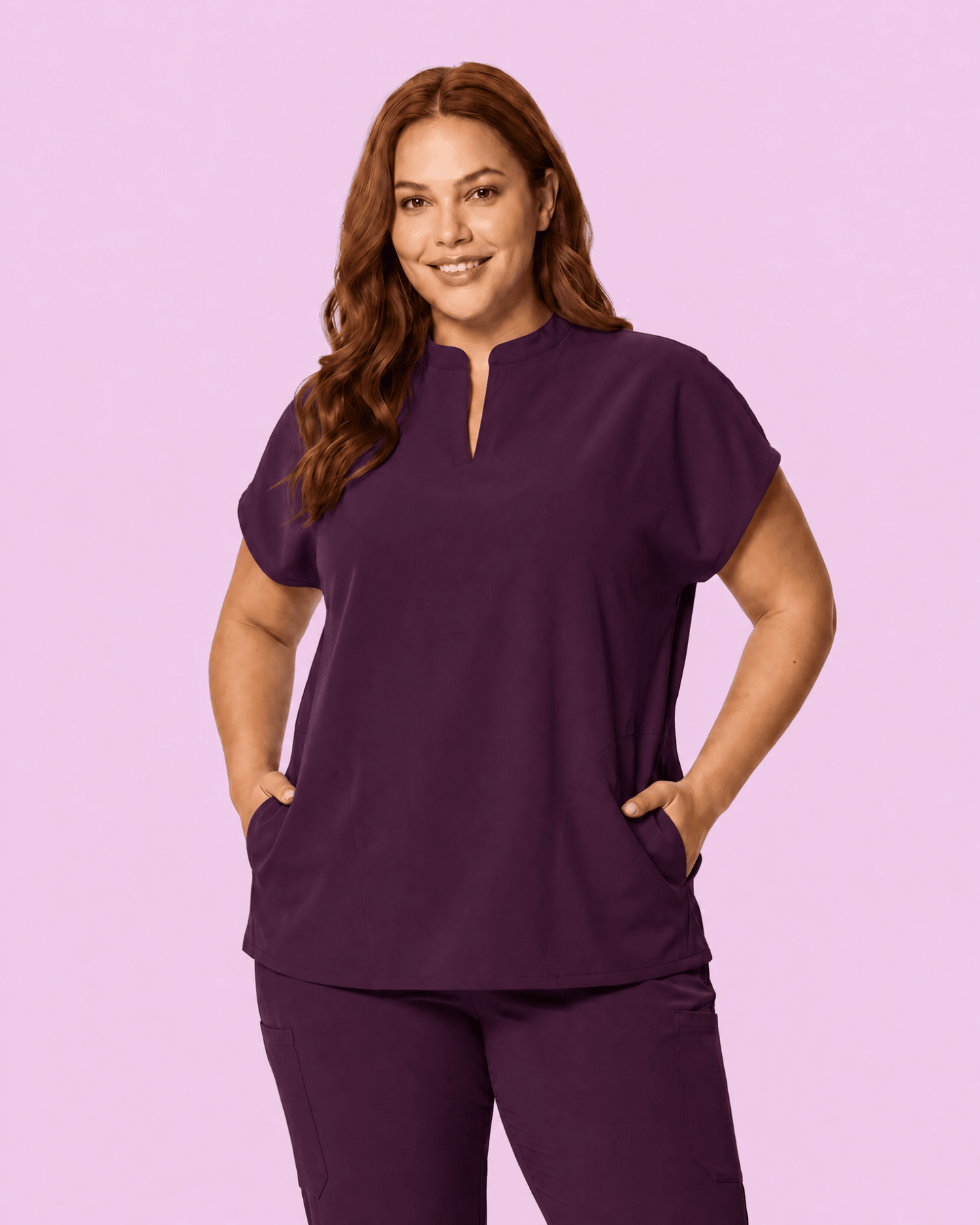 Women's Mandarin Dolman Deep Eggplant - Scrubloop