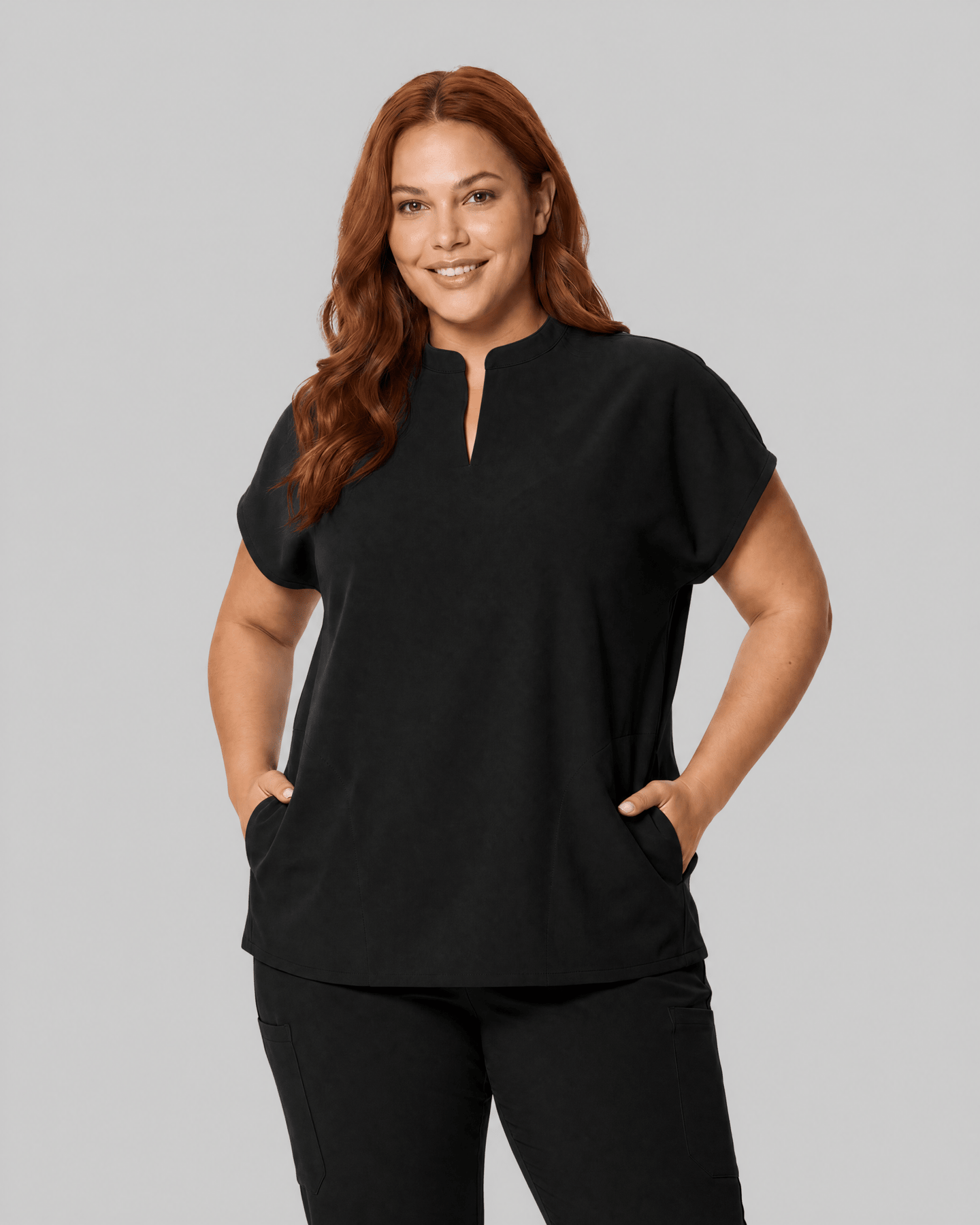Women's Mandarin Dolman Top Black - Scrubloop